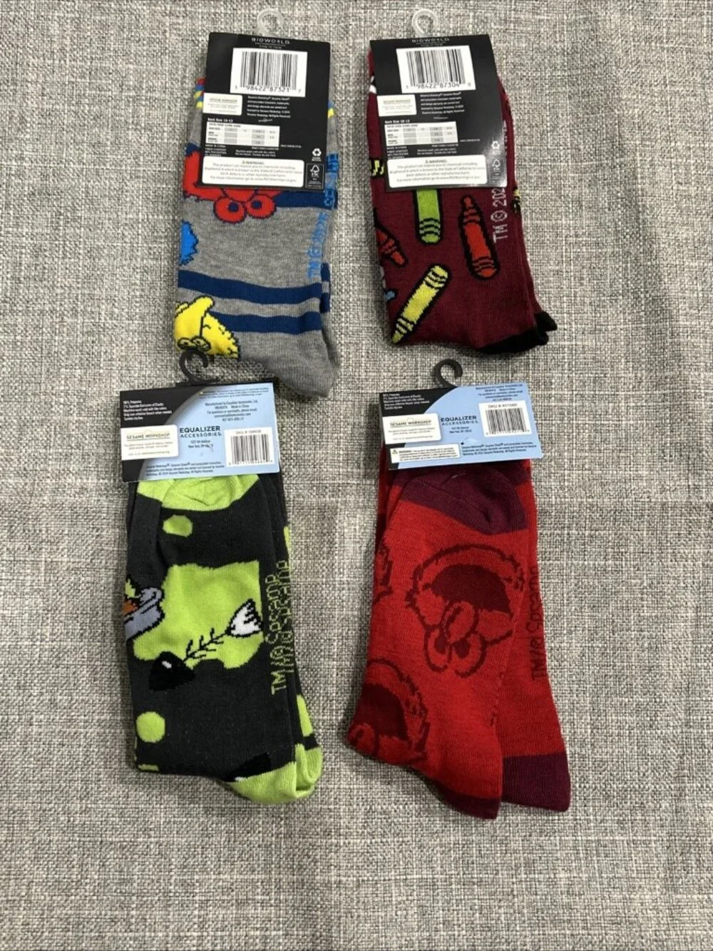 Lot of 4 Novelty Crew Socks Pop Culture Sesame Street Elmo Cookie Monster Burt